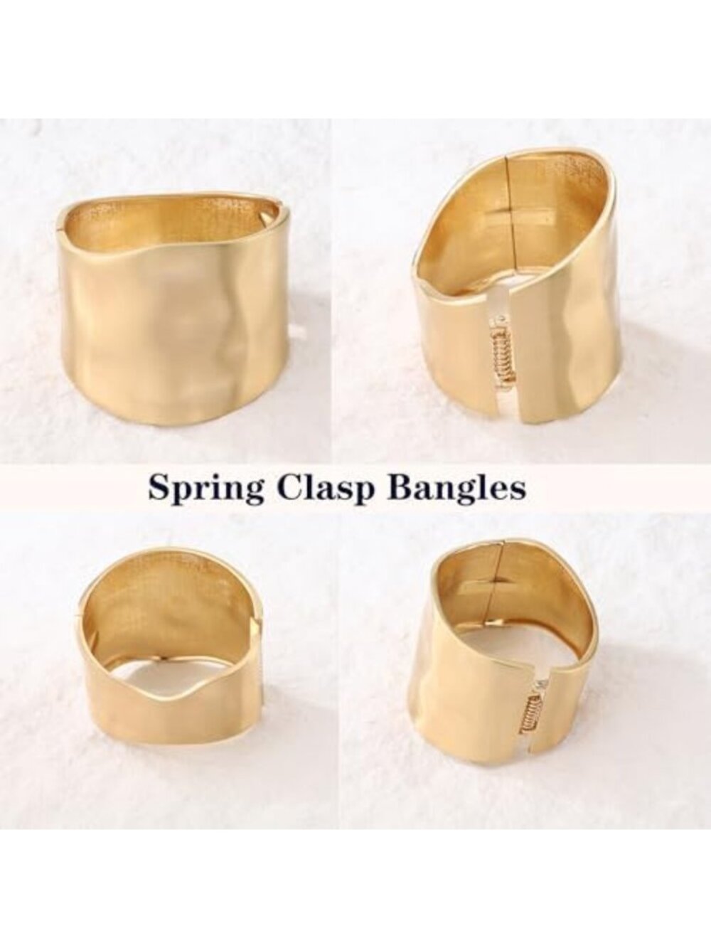 Trendy 14K Gold Plated Wide Bangle Bracelets for Women - Stylish Jewelry - Picture 2 of 6